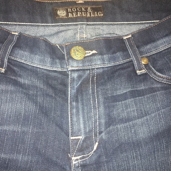 Rock & Republic Size 30 Dark Denim Blue Jeans with Rhinestones. - Picture 5 of 14
